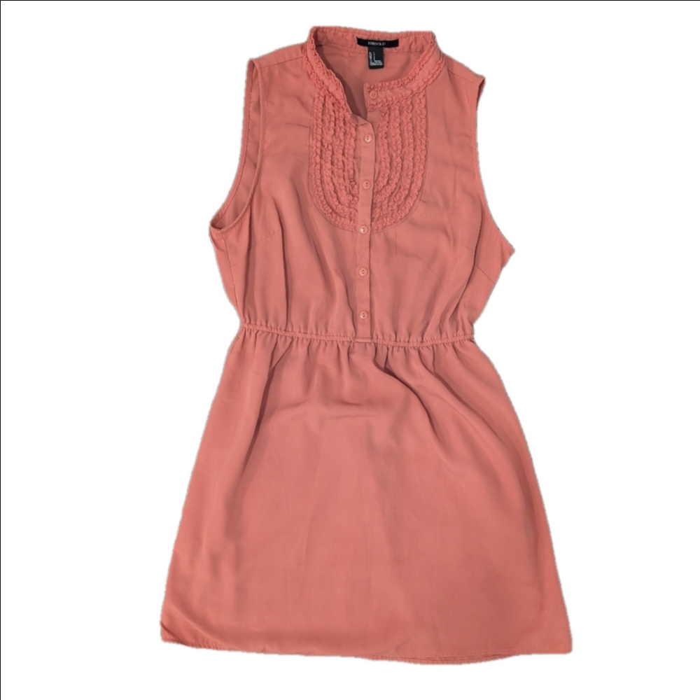 Forever 21 Terracotta Vintage Style Frill Front Button-Up Shirt Dress